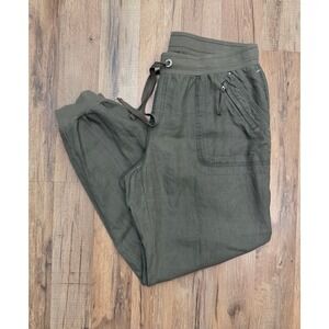 INC International Concepts Linen Jogger Pants Olive Green Size 12